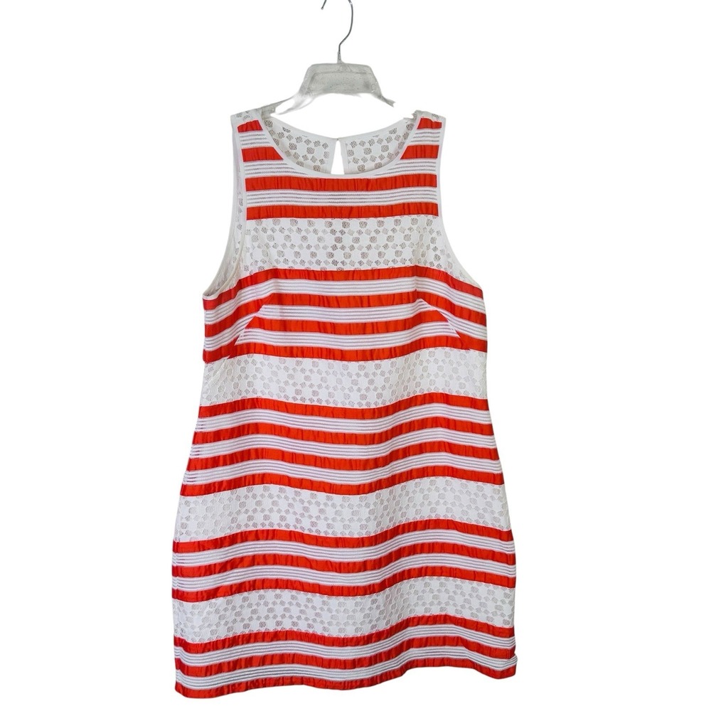 Phoebe Couture Shift Dress Size 16‎ Coral & White Eyelet Lace Sleeveless Beachy